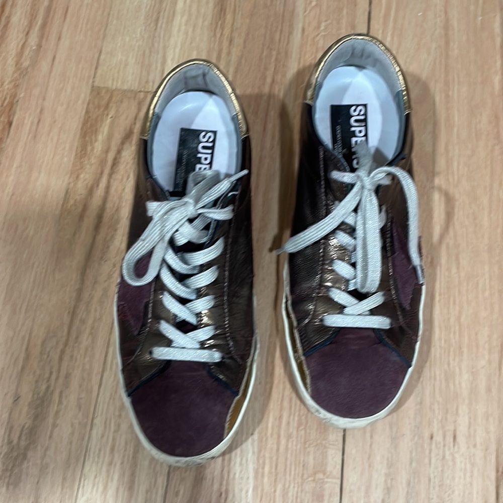 Golden Goose superstar sneakers size 40 purple and gold authentic